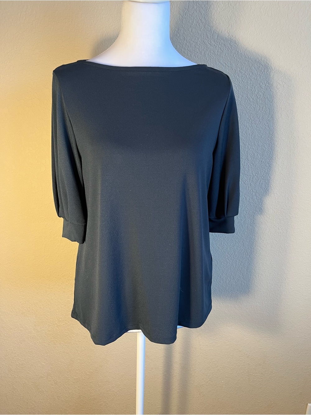 H&M Dark Hunter Green Boatneck Elbow-Sleeve Top